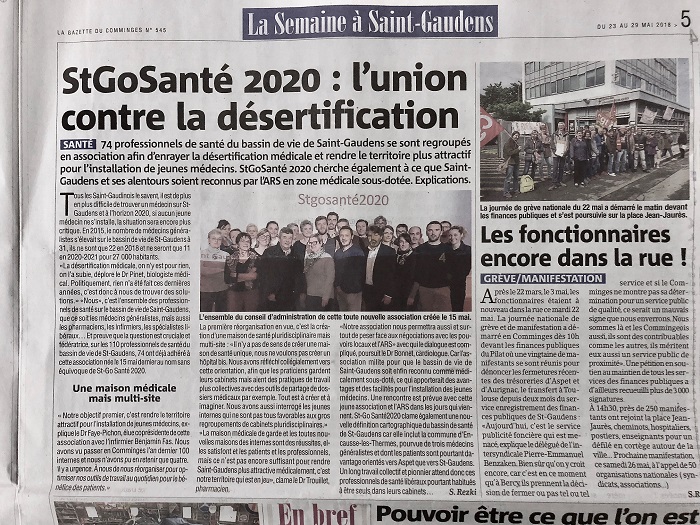 La gazette mai 2018 StGoSanté 2020